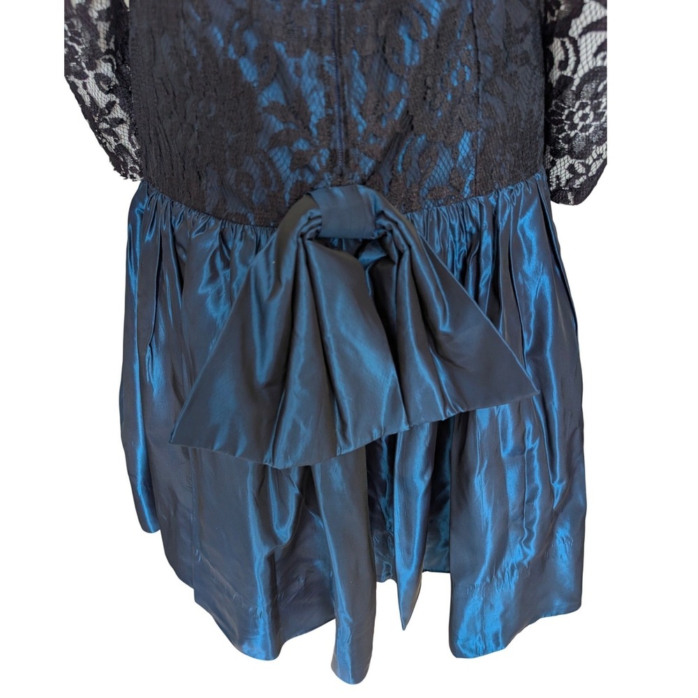 VTG 80s Drop Waist Prom Dress XS Open Back Bow Lace Taffeta Formal‎ Whimsigoth - Picture 7 of 7